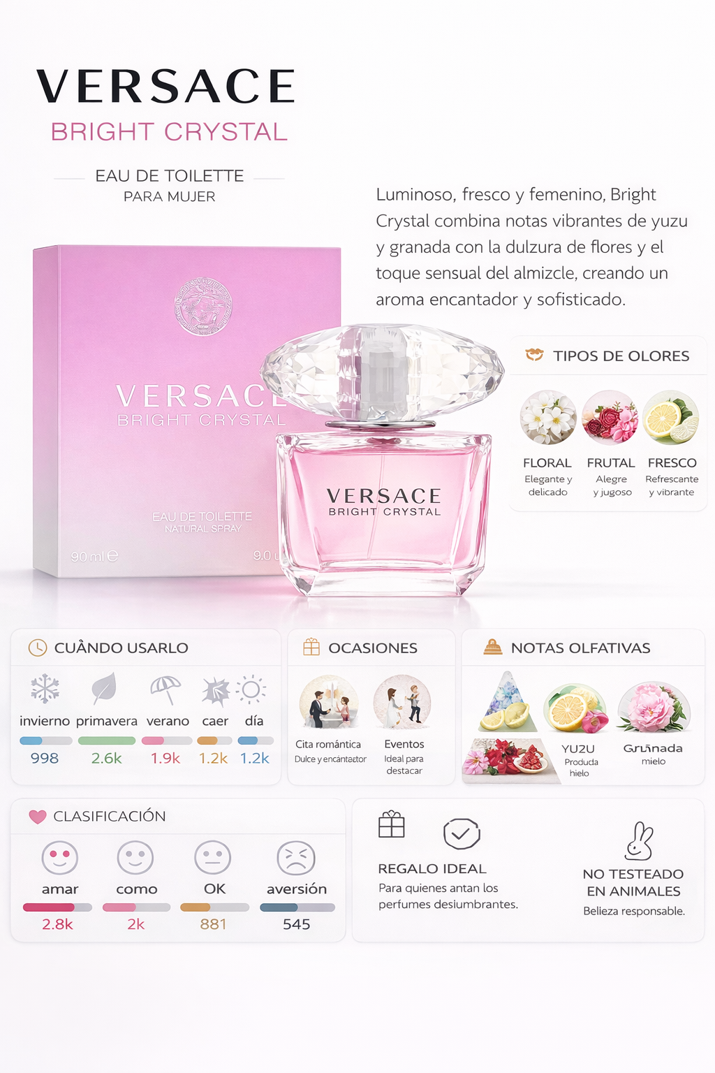 Versace Bright Crystal - Eau de Toilette mujer, 3.0 oz